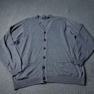IZOD Cardigan Sweater Mens L Large Gray Cotton Button
